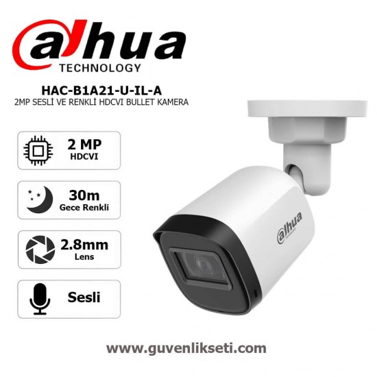 Dahua HAC-B1A21-U-IL-A 2MP Gece Renkli ve Sesli AHD HDCVI Kamera Dahua HAC-B1A21-U-IL-A 2MP Gece Renkli ve sesli güvenlik kamerası